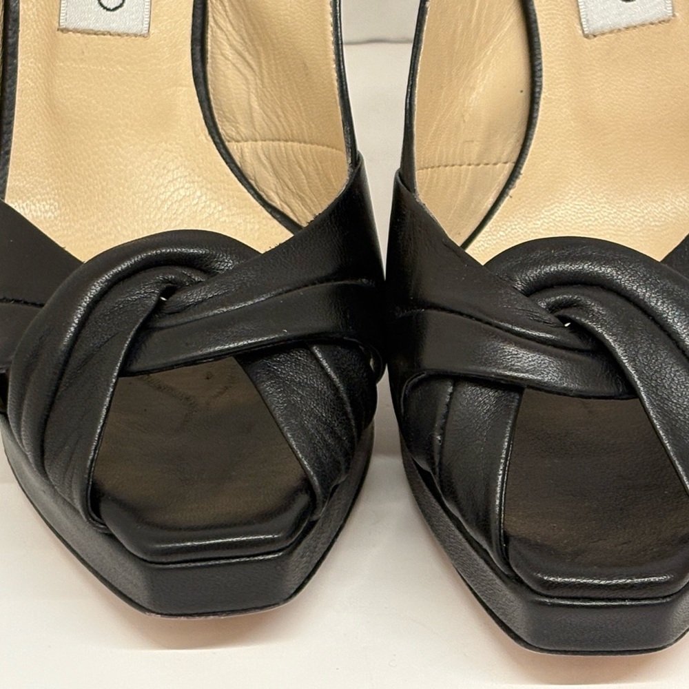 Jimmy Choo Black Peep Toe Platform Leather Sling Back Heels